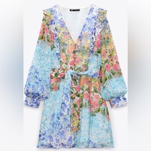 NWT Zara Floral Print Wrap Dress XL